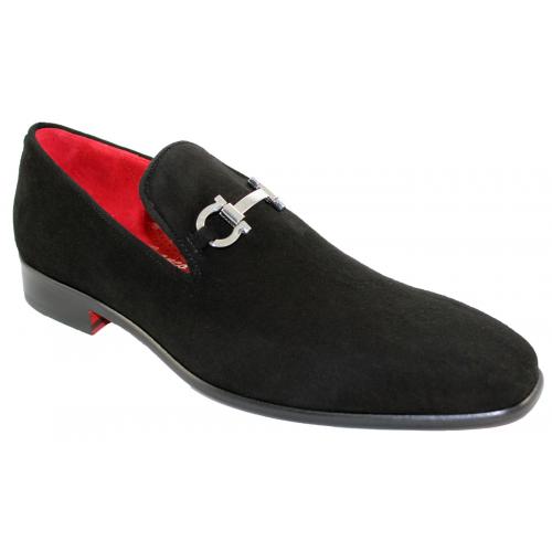 Emilio Franco 13 Black Genuine Suede Leather Loafer Shoes With Horsebit.